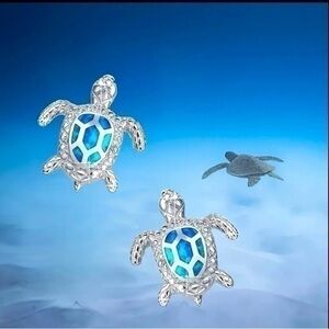 Blue Mother Of Pearl Sea Turtle Earrings